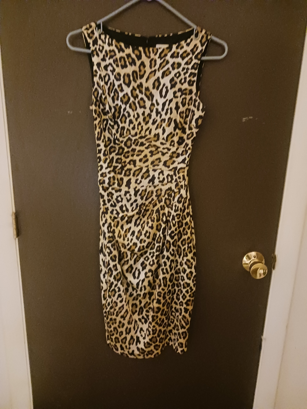 Cache Leopard Print Sleeveless Sheath Dress - Tan/Black Size 2